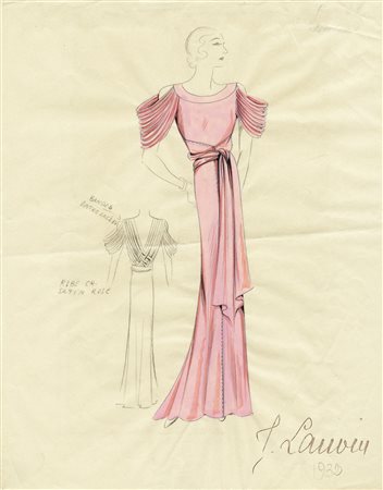 Jeanne-Marie Lanvin, Lotto composto di 2 bozzetti. 1932. Coppia di eleganti...