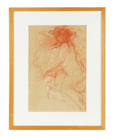 Antonio Mancini, Nudo femminile. 1900 ca. Carboncino rosso e bianco su carta...