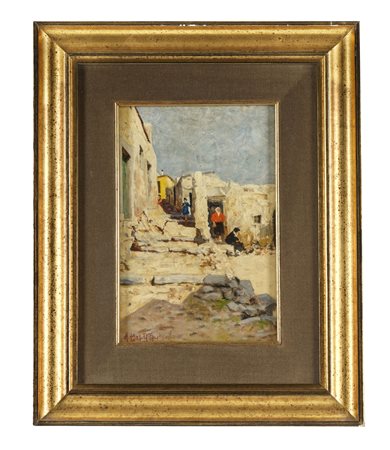 Arcadio Mas Y Fondevilla, Almería. Olio su cartone. cm 24x16. Firma in basso...