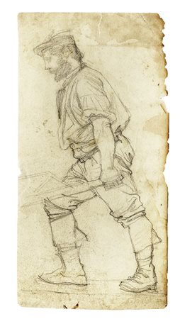 Jean-François Millet [scuola di], Contadino. Metà del 1800. Matita su carta...