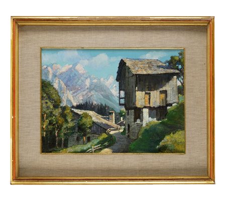 Edgardo Rossaro, Valle di Cadore. 1930. Olio su cartone. cm 27x36. Firma e...