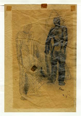 Mario Sironi, Studio di figure. 1934 ca. Matita grassa su carta. mm 270x170....