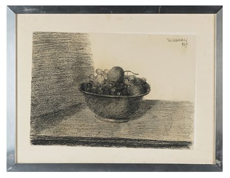 Nino Tirinnanzi, Natura morta. 1969. Carboncino su carta. mm 345x500. Firma e...