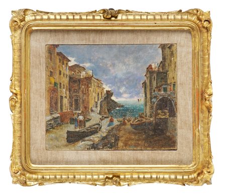 Adolfo Tommasi, Riomaggiore (Spezia). Olio su tavola telata. cm 22x27,5....