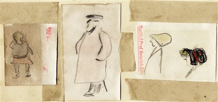 Heinrich Zille, Lotto composto di 3 disegni. Carboncino e pastello su carta....