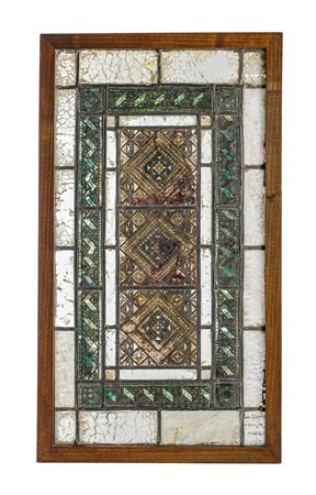 Galileo Chini, Vetrata con decori floreali e romboidali. 1920 ca. Vetro...