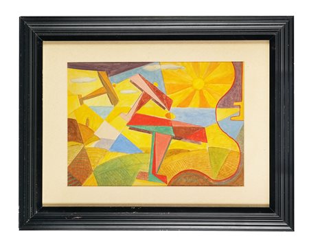 Giulio D'Anna, Aerei Caproni in volo su Punta Faro. 1935-36 ca. Tempera su...