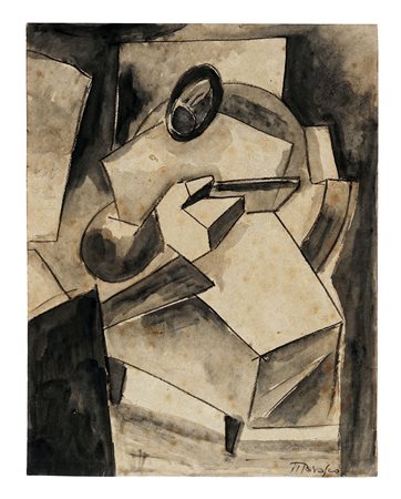 Antonio Marasco, Figura futurista. Tecnica mista su carta tabacco. mm...