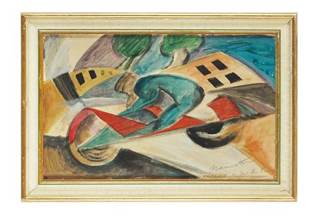 Nerino Nannetti (Neri), Motocicletta in corsa. Tecnica mista su cartone. cm...