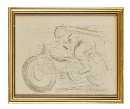 Lucio Venna Landsmann, Motociclista. Anni '30 del XX secolo. Matita su carta....
