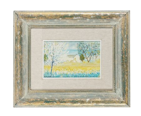Michele Cascella, Paesaggio con casa e prato fiorito. Olio su tela. cm...