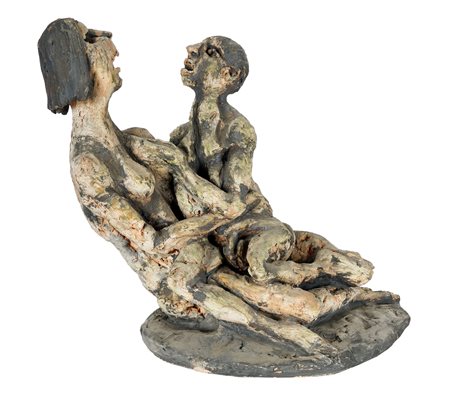 Agenore Fabbri, Amanti. 1979. Terracotta policroma. cm 38x33x27. Doppia firma...