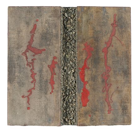 Agenore Fabbri, Il muro II. 1993. Tecnica mista su tavola. cm 42x45. Firma,...