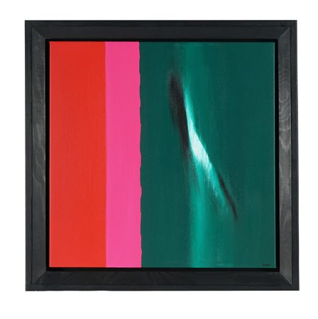 Ennio Finzi, Scale cromatiche in rosso-rosa-verde. Olio su tela. cm 60x60....