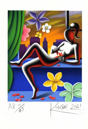 Mark Kostabi, Enigma of love. 2021. Serigrafia. mm 300x250. Foglio: mm...