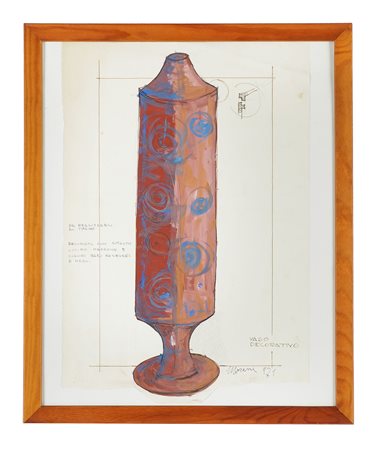 Mattia Moreni, Vaso decorativo. Progetto. 1971. Tecnica mista su carta. mm...