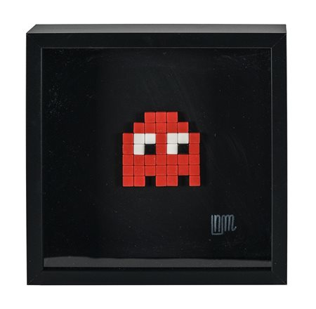 nLm, Pac-Man Red (Ghost). 2026. Multiplo a mosaico applicato a cartoncino...
