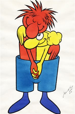 Benito Jacovitti, L'abbraccio. 1974. Tecnica mista su carta. mm 375x281....