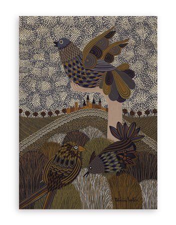 PATRICIA BARTON (1928) - Tre uccelli e paesaggio