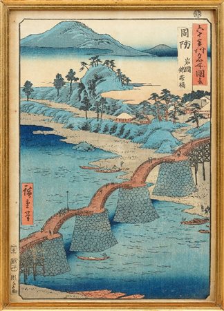 UTAGAWA HIROSHIGE - Veduta del ponte Kintai a Iwakuni, nella provincia