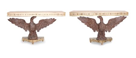 COPPIA DI CONSOLE DA PARETE IN LEGNO DIPINTO E DOR