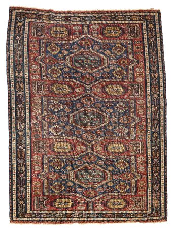 SUMAKH (CAUCASO) - Kilim di antica manifattura, campo rosso con riser