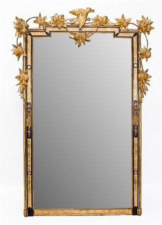 GRANDE SPECCHIERA IN LEGNO EBANIZZATO E DORATO, XI