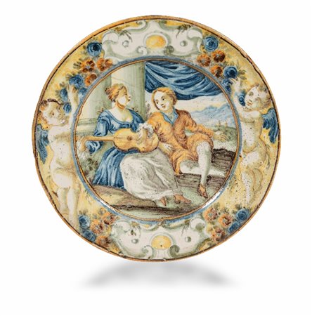 PIATTELLO IN MAIOLICA, CASTELLI, XVIII SECOLO, AMB