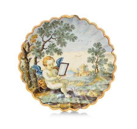 PIATTINO IN MAIOLICA, CASTELLI, XVIII SECOLO, bacc