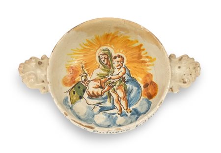 CIOTOLA CON MANICI IN MAIOLICA, XVIII SECOLO, deco