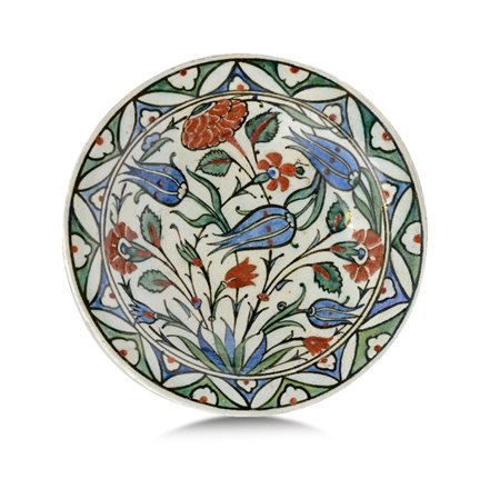 COPPA IN MAIOLICA, IZNIK, XVII SECOLO, decoro poli