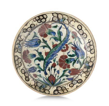 COPPA IN MAIOLICA, IZNIK, XVII SECOLO, decoro poli