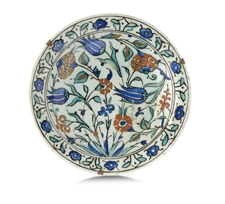 COPPA IN MAIOLICA, IZNIK, XVII SECOLO, decoro poli