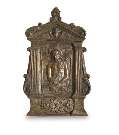 PACE IN BRONZO ARGENTATO, XVI SECOLO, raffigurante