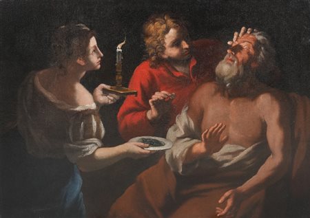 PITTORE EMILIANO DEL XVII SECOLO - Tobiolo risana il padre cieco