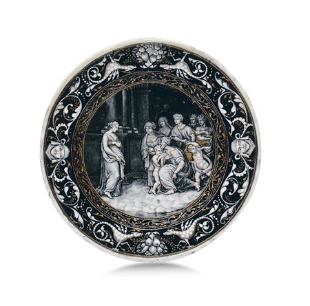PIATTO DECORATO A SMALTI, LIMOGES, XVII-XVIII SECO