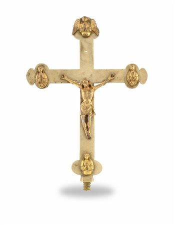 CROCE ASTILE IN BRONZO DORATO, LIMOGES, FRANCIA, X