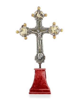 RARA CROCE ASTILE BIFRONTE RIVESTITA IN ARGENTO E 