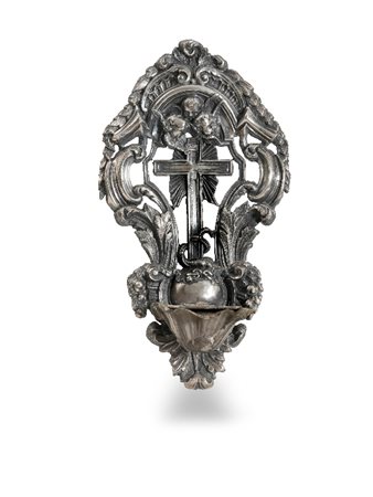 ACQUASANTIERA IN ARGENTO, XIX SECOLO, sagomata con