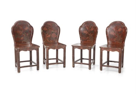 QUATTRO SEDIE IN LEGNO LACCATO, CINA, XIX SECOLO, 