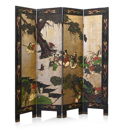 PARAVENTO IN LEGNO LACCATO A QUATTRO ANTE, CINA, X