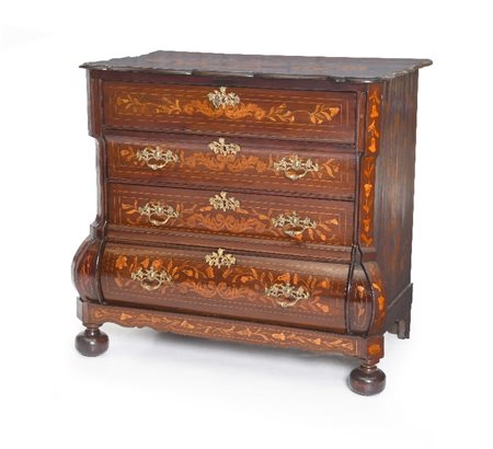 CASSETTONE INTARSIATO IN LEGNI VARI, OLANDA, XIX S