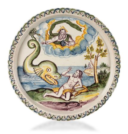 ALZATA IN MAIOLICA, XVII SECOLO, decoro policromo 