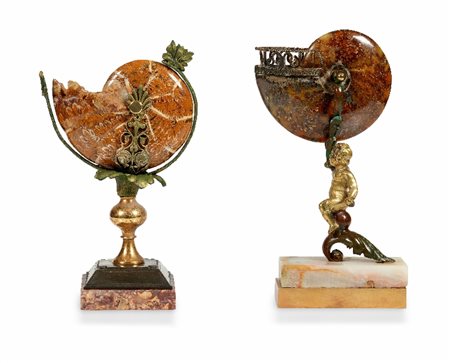 DUE SCULTURE IN PIETRA DURA, CRISTALLO DI ROCCA E 