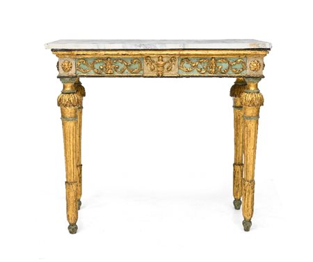 CONSOLE LUIGI XVI IN LEGNO INTAGLIATO, DIPINTO E D
