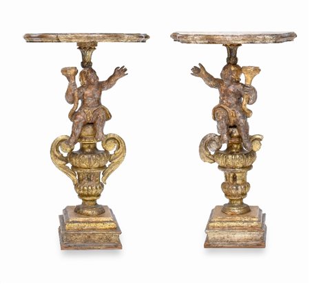 COPPIA DI CONSOLE DA APPOGGIO IN LEGNO DIPINTO E I