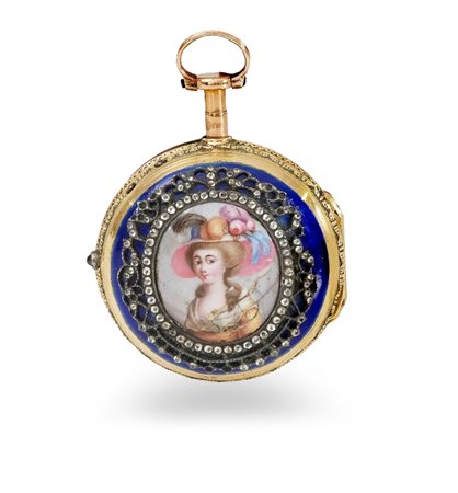 OROLOGIO DA TASCA IN ORO E PIETRE SEMIPREZIOSE CON