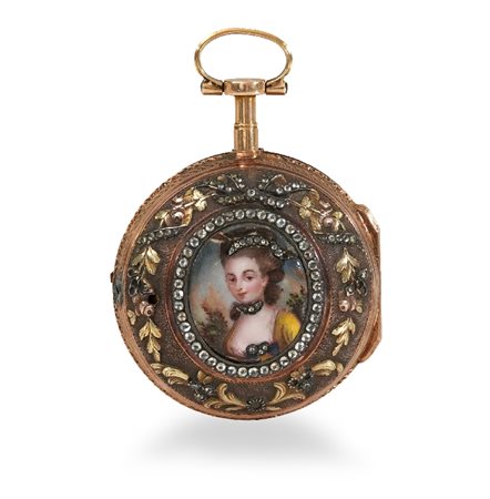 OROLOGIO DA TASCA IN ORO E PIETRE SEMIPREZIOSE CON