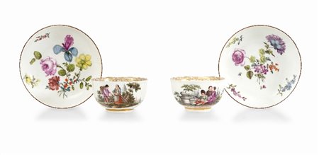COPPIA DI TAZZE CON PIATTO IN PORCELLANA, MEISSEN,