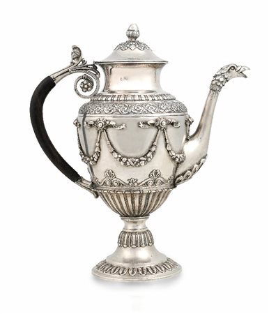 GRANDE CAFFETTIERA IN ARGENTO, ROMA, 1830 CA